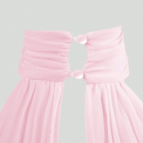 Pink Casual Women's Neck Tie Pleated Dress - Picture 6 of 8